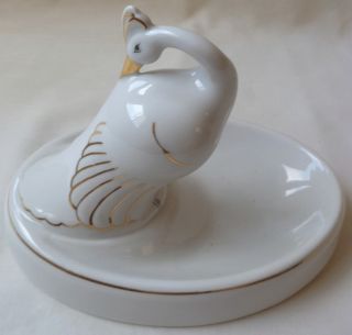 CMIELOW POLAND PORCELAIN RING DISH WITH A BIRD FIGURINE
