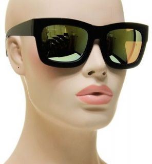   Large Shades Thick Flat Black Frame With Yellow Mirror Lens Sunglasses