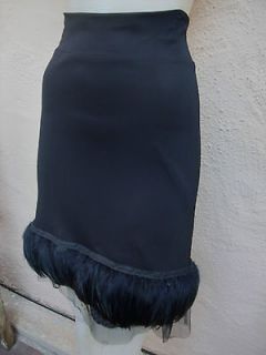   Fabulous Black Real Feather & Netting Hemline High Waist Skirt S