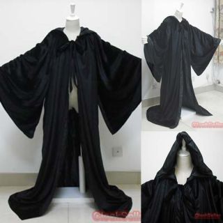 Black Velvet Cape Hooded Cloak Medieval Wizard Robes The Lord of the 