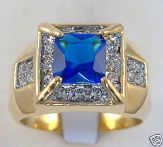 Montana BLUE SAPPHIRE simulated MENS RING 18k yellow gold overlay 