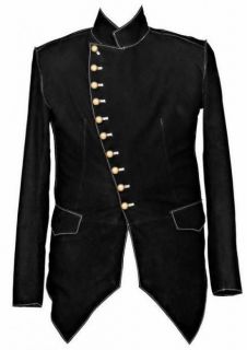 100% Handmade Mens Military Style NUBUCK Leather Steampunk Jacket