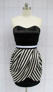 BL1499 BLACK AND WHITE STRIPE STRAPLESS PARTY DRESS SIZE S