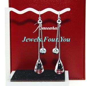 BACCARAT JEWELRY DIVINE EARRINGS 18K SOLID W GOLD CRYSTAL, BLACK PEARL 