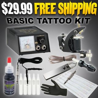   Tattoo Starter Kit Set w/ Power Supply Machine Gun Black Outlining Ink