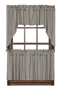 Chocolate Brown Check Gingham Cafe Curtains, Tier Set, Valance 