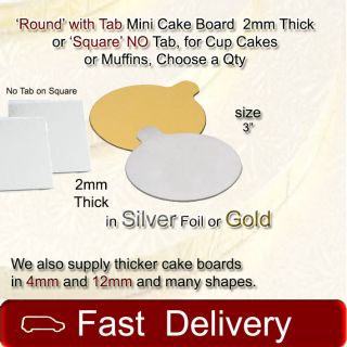 25 x Round or Square Mini Cake Boards 2mm Thick for Cupcakes or 