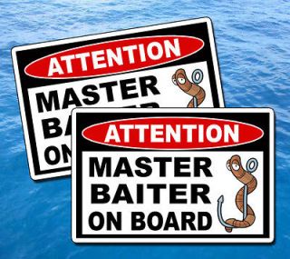 Pair of Funny Master Baiter Fishing Fish Rod Joke Sticker Decal