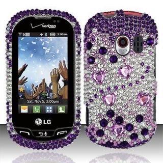 For LG Extravert VN271 Cell Phone Purple Beats Full Diamond Bling Case 