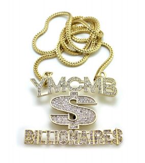 ICED OUT YMCMB BILLIONAIRES HIP HOP PENDANT & 4mm/36FRANCO CHAIN 