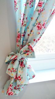 Shabby Chic Blue / Green Rose Floral Curtains **Made to Order 