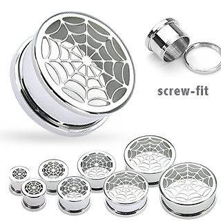 PAIR of Spider Web STEEL EAR PLUGS TUNNEL Body Jewelry
