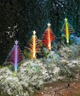 Solar Powered 4 PC Set Christmas Tree Color Changing Pathlight Stakes