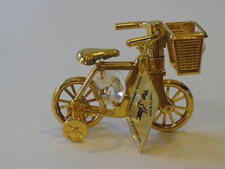 24K GOLD PLATED AUSTRIAN CRYSTAL CHRISTMAS ORNAMENT TRICYCLE BY KG & C 