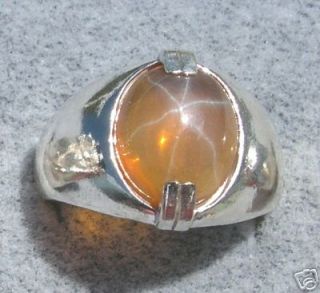 MENS BIG LINDY LINDE GOLD STAR SAPPHIRE CREATED SS RING