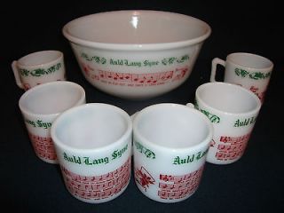 Vintage Tom and Jerry Punch Bowl Set / 6 Mugs   Auld Lang Syne   Hazel 