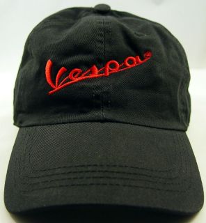 NEW Black Vespa Red Embroidered Hat Cap Scooter Decky
