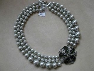 TALBOTS NECKLACE NWT GRAY FAUX PEARLS WITH RHINESTONES NEW WITH TAG