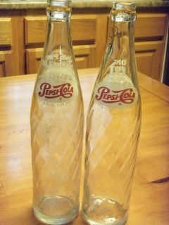   1969 & 1978 Pepsi Cola Bottles 16 oz. Swirl Glass ACL Pepsi 11 Tall