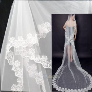 118 Length 1T White Elegant Lace Edge Bridal Wedding Veil Cathedral