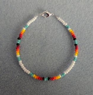 White, Turquoise Beaded Bracelet Native American All Sz
