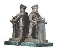   In Box 2 Large Navigating Sea Captain Bronzed & Green Marble Bookends