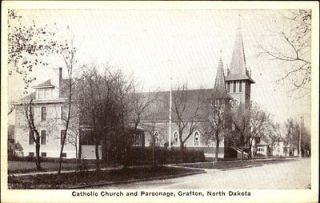 Grafton ND Catholic Church & Parsonage c1910 Postcard