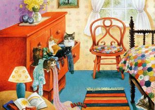   KITTENS IN THE DRAWER Furniture Dresser Quilt BOXLESS Puzzle *NEW