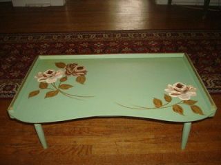   Green Folding Hand Painted Wood Bed Breakfast Tray/Writing/Lap Table