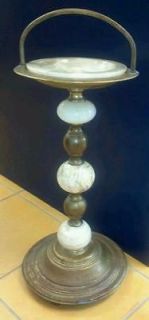 Vintage Turkish Marble & Brass Ashtray Smokers Stand