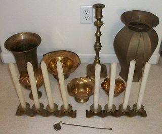 Large Lot Solid Brass Urns Candle Holders Bowls Baskets etc. Vintage 