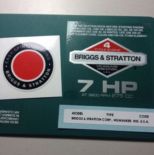 Briggs & Stratton 7Hp Sticker Decal Set 1978 1980 W/ Easy Spin 