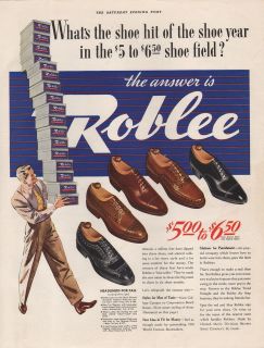1939 VINTAGE ROBLEE MENS SHOES HIT YEAR FIELD PRINT AD