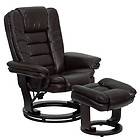Contemporary Brown Leather Recliner Chair and Ottoman with Swiveling 