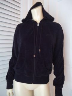   Black Terrie Cloth Zip Front Sweat Jacket Hoodie L Braid Design Arms