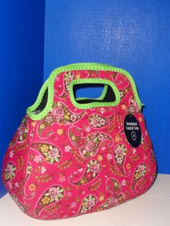 Insulated Soft Lunch Bag Box Tote Neoprene Pink Green Floral Paisley 