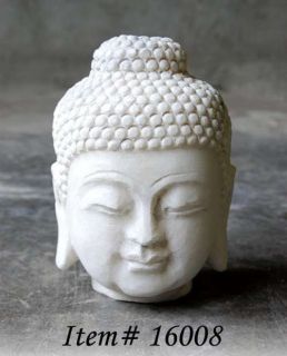 WHITE STONE BUDDHA HEAD STATUE Bust Zen Art Gift 6.5