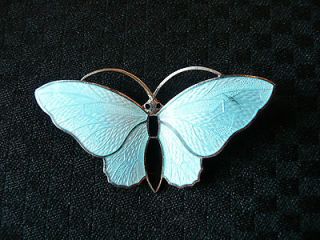   Norway vintage butterfly guilloche sterling silver enamel brooch