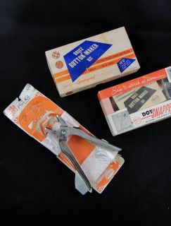Lot vintage sewing Dritz button maker dotsnappers plier for eyelet 
