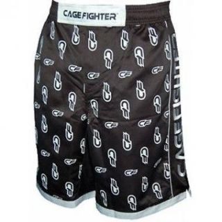 CAGE FIGHTER ALL OVER LOGO BLACK MMA FIGHT SHORTS