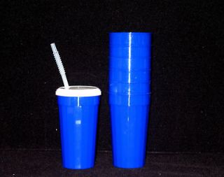 48 LARGE BLUE TUMBLERS,LIDS STRAW. DRINKING GLASS 32 OZ
