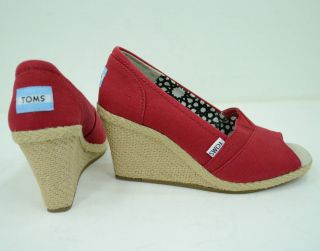 TOMS Womens Calypso Canvas Wedge Shoes Red sz 6.5 Guaranteed 