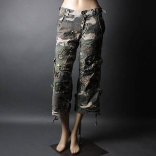   Camouflage Women Army Military Capri Loose Fit Cargo Pants Size M