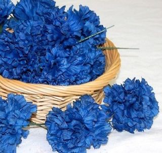 100 Carnations On 5 Picks ROYAL BLUE Silk Flowers, Artificial Wedding