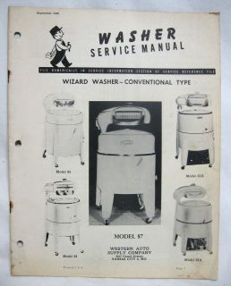 1948 WESTERN AUTO WIZARD Wringer Washer Machine SERVICE MANUAL