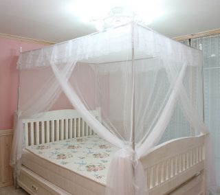 Pink Luxury 4 Post Lace Bed Canopy Set Mosquito Net 185x220cm Frame 