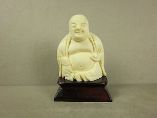   Handcarved Miniature Faux Ivory Sitting Buddha Statue From China
