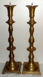 Pair of 16 Antique TURNED BRASS CANDLESTICKS, Large Footed PILLAR 