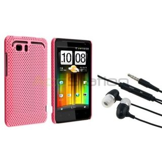 Pink Mesh Hard Skin Phone Case+Black Headphone For HTC Holiday Vivid 