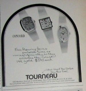 1977 Tourneau Concord Wrist Watch Ad 3 styles